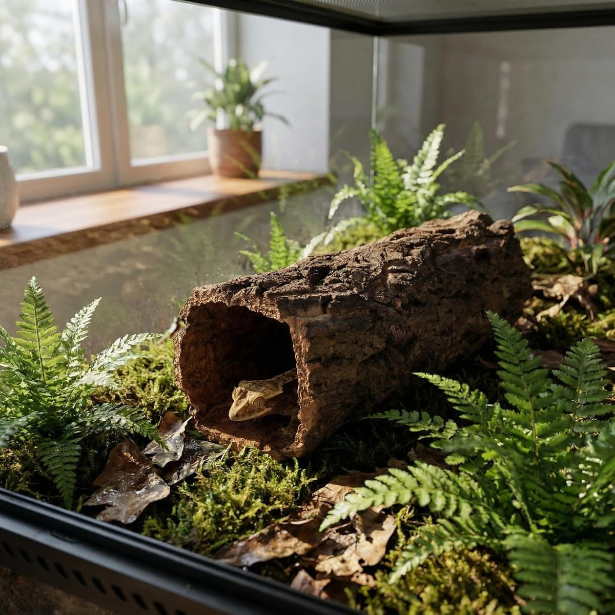 Garneck Reptile Hideout Gecko Hide Cave Hollow Log: Wood Tree Trunk Shelter for Snakes Lizards Hermit Crabs Turtle Terrarium Decor Habitat House Naturalistic Enclosure Accessory