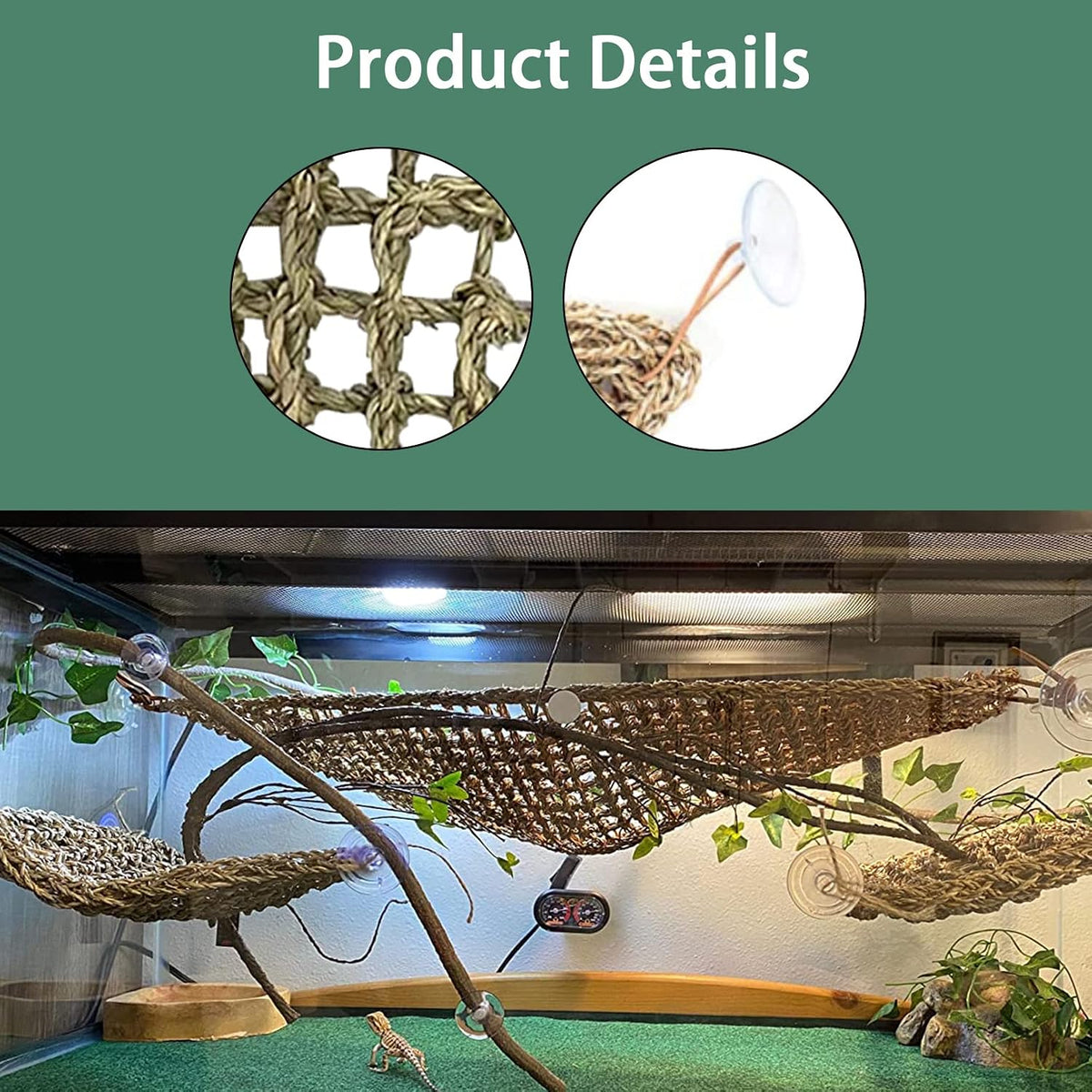 Seagrass Hammock for Bearded Dragon,4PCS Lizard Lounger,Natural Seagrass Gecko Hammocks with Hanging Plants Climbing Jungle Vines Flexible Leaves Habitat Decoration for Lizard Geckos Snakes