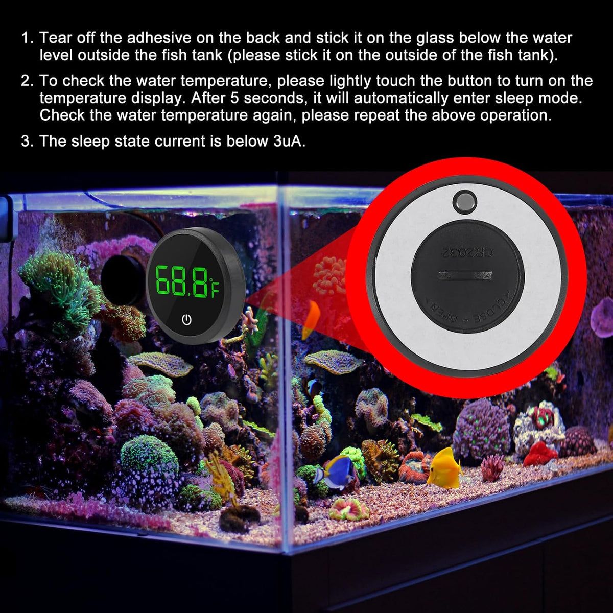 ACEIRMC 4pcs Fish Tank Digital Thermometer Accurate LED Display to ±0.9°F Tank Thermometer Aquarium Temperature Measurement Suitable for Fish, Axolotl, Turtle or Aquatic
