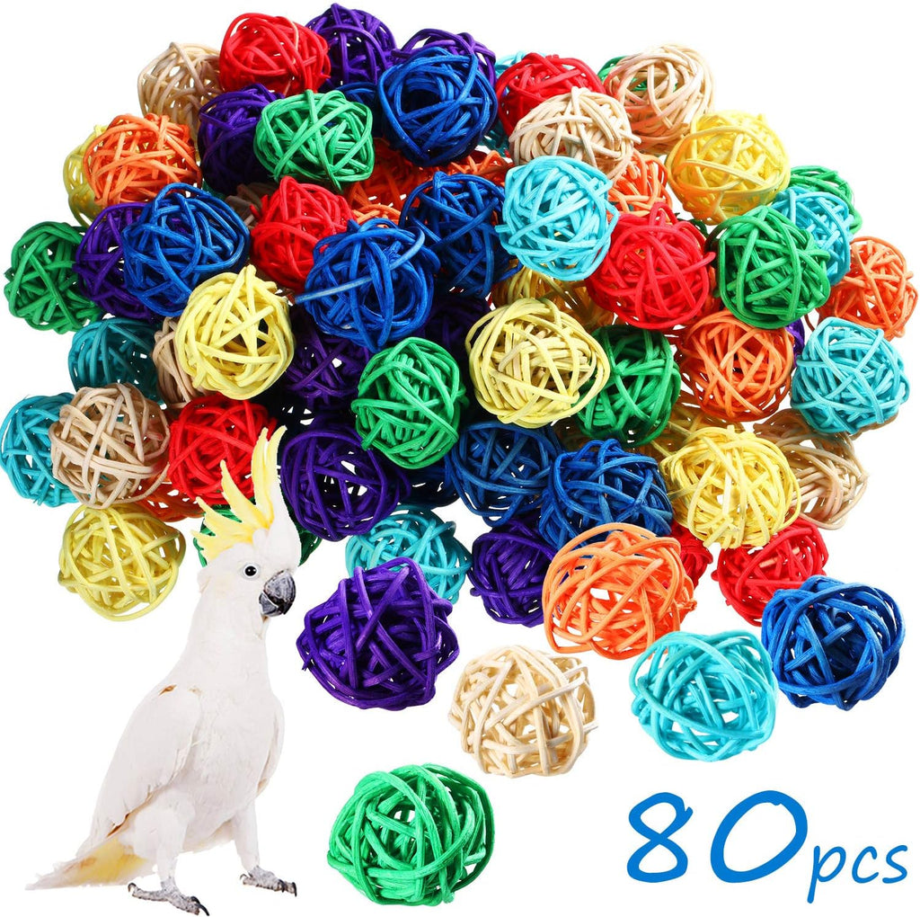 Sumind 80 Pcs 1.2" Parrot Wicker Rattan Balls, Bird Mini Balls Chewing Toy