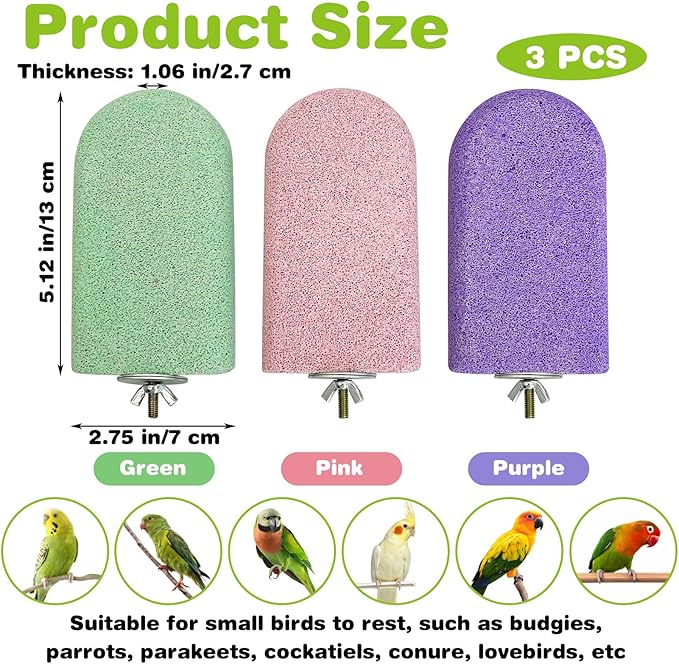 PINVNBY 3 PCS Bird Perches Calcium Parrot Perch Stand Bird Beak Grinding Stone - Image 2