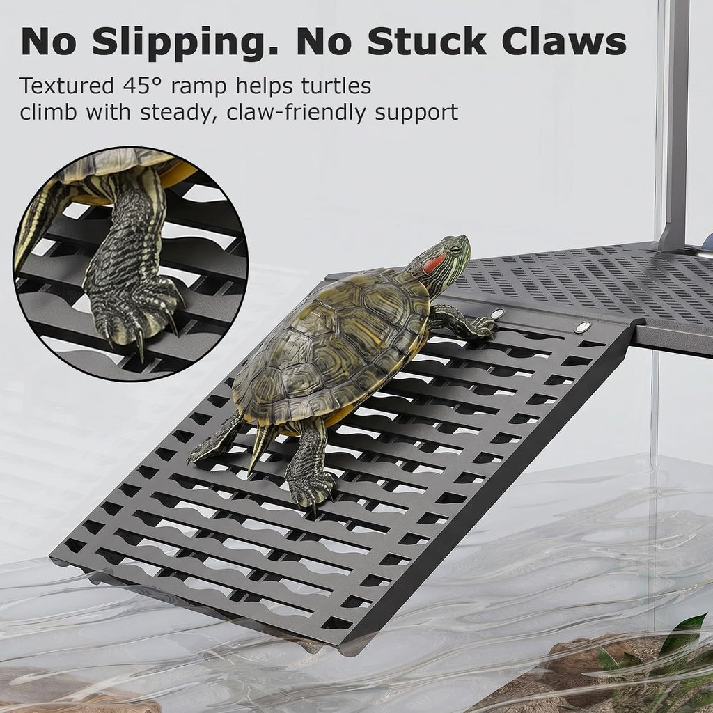 Upgraded Hanging Turtle Basking Platform with with Ramp, Built-in Food Tray
