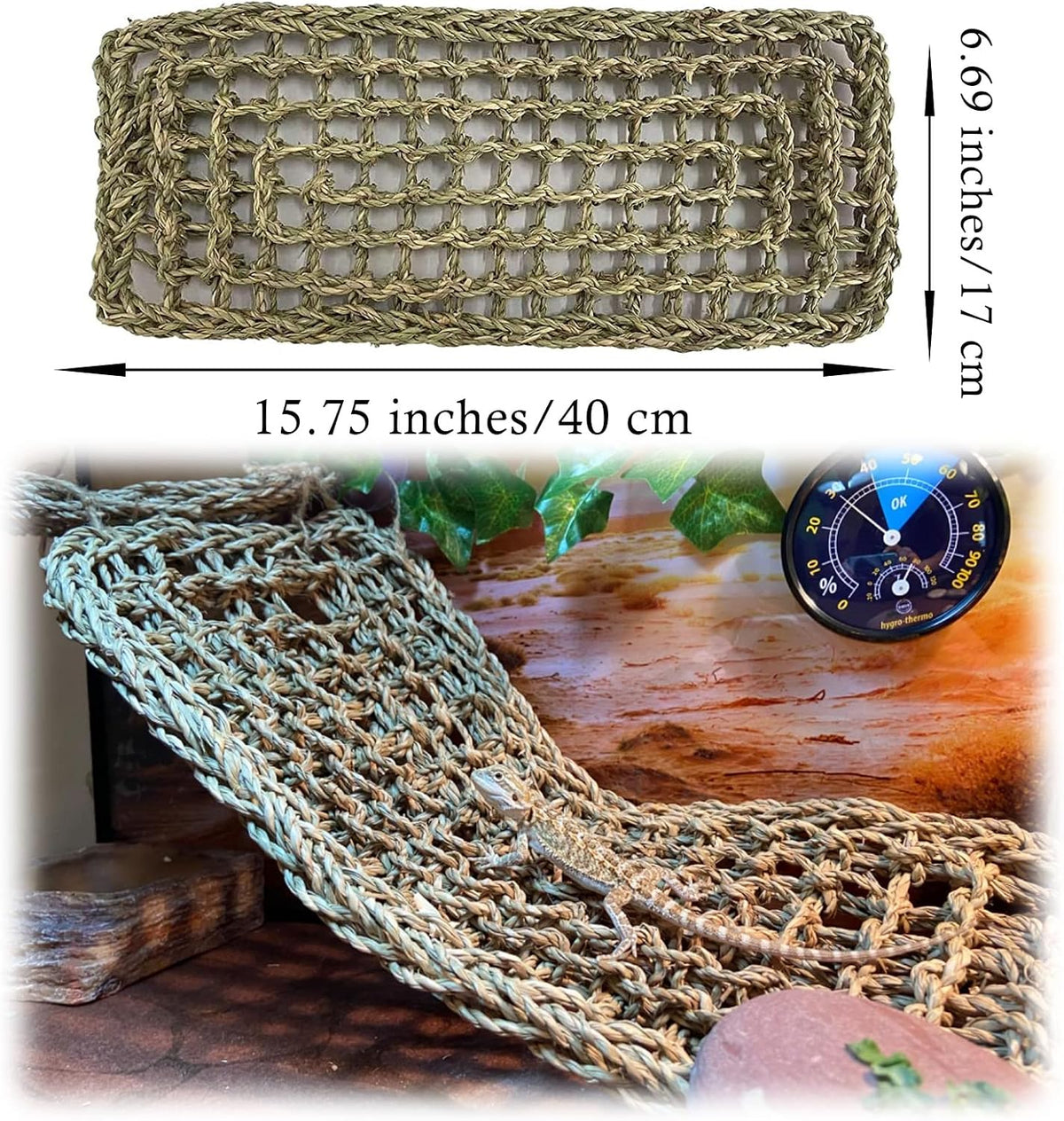 Reptile Hammock,Large Lizard Lounger,Bearded Dragon Tank Accessories Natural Seagrass Hammocks Hanging Flexible Climbing Vines Decoration for Gecko Snakes Chameleon(4 PCS)