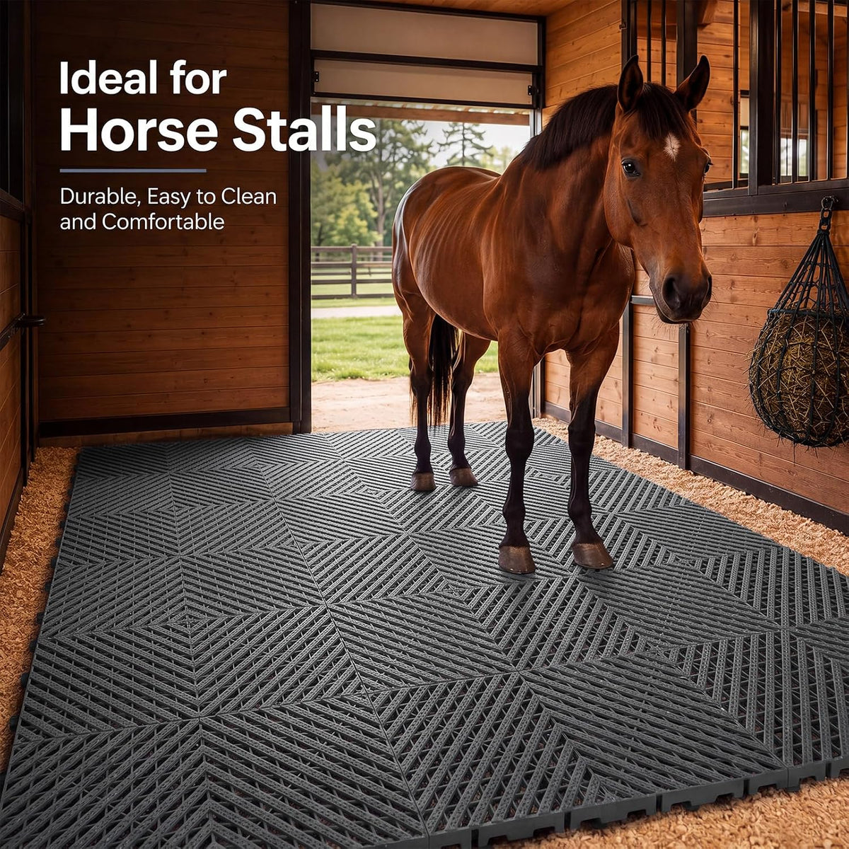 12 Pcs Horse Stall Mat 4 x 5.27 ft Plastic Stable Mat Interlocking