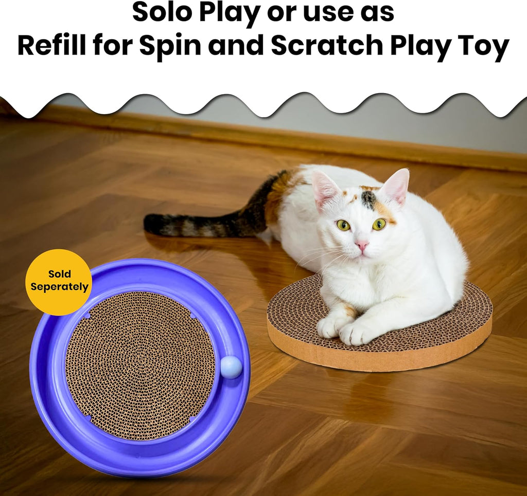 Scratch and Spin Cat Scratcher Replacement Pads for Active Play, Natural Recycled Corrugated Cardboard, Supports Pet Behaviors, Relieves Stress - 5 Count