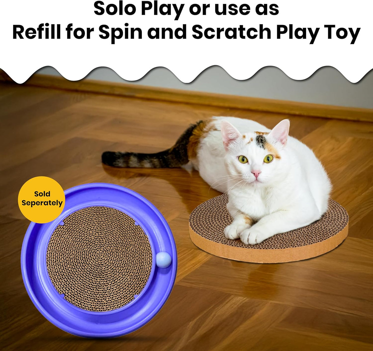 Scratch and Spin Cat Scratcher Replacement Pads for Active Play, Natural Recycled Corrugated Cardboard, Supports Pet Behaviors, Relieves Stress - 5 Count
