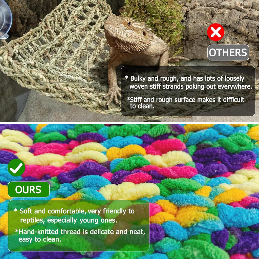 QWR Hand-Knitted‌ Soft Lizard Hammock,Double-Layer Hammock for Bearded Dragon Tank,Hanging Reptile Swing Hammock with Strong Adhesive Hooks,for Lizard Gecko Chameleon Hide(Triangular)