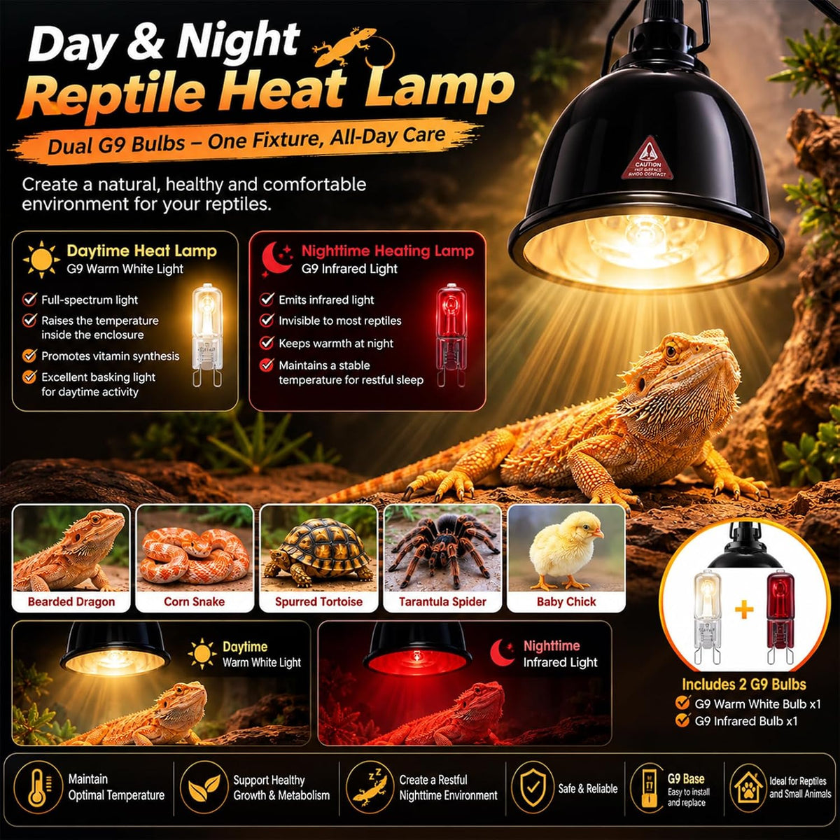 5.5" Ceramic Socket (E26/G9) Deep-Dome Reptile Heat & UV Basking Lamp Kit