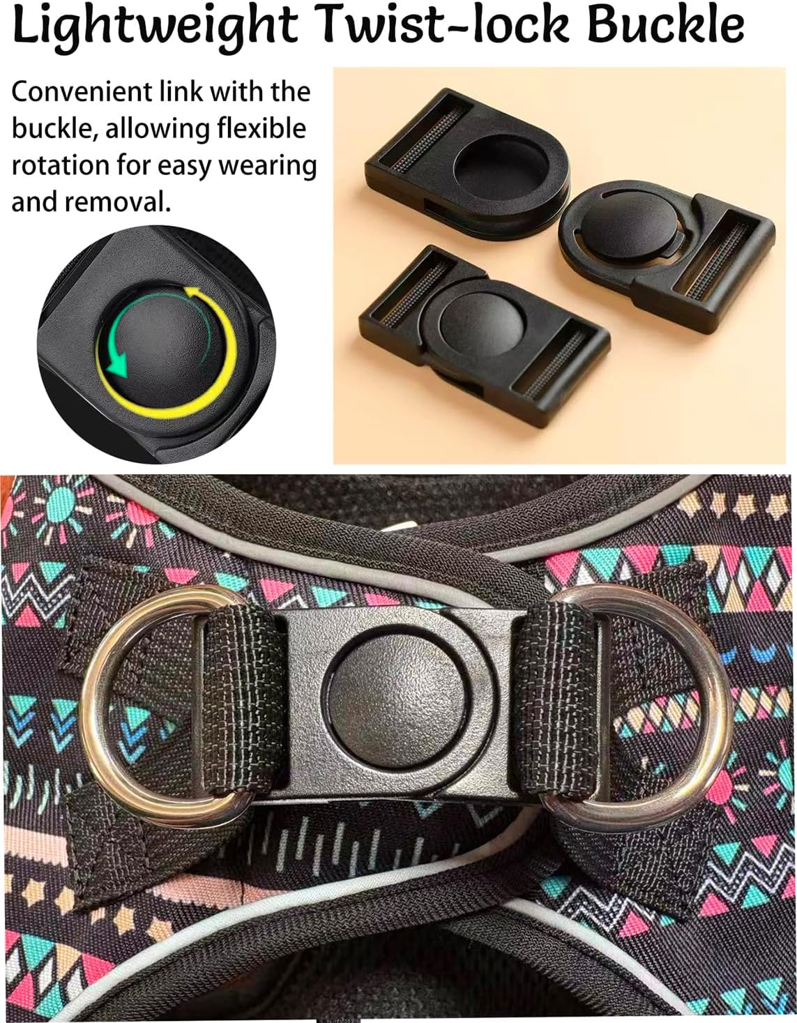 Mihqy Step in Dog Harness and Leash Set, Breathable Mesh, Black Bohemia,XS