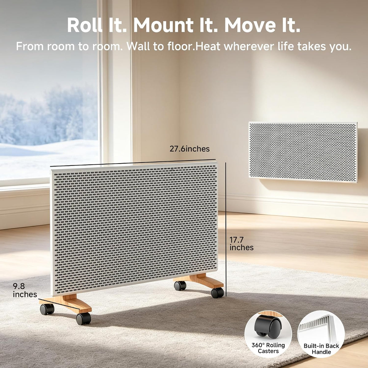 Pasapair 1500W Mica Panel Space Heater, WiFi App & Alexa, Wall or Floor