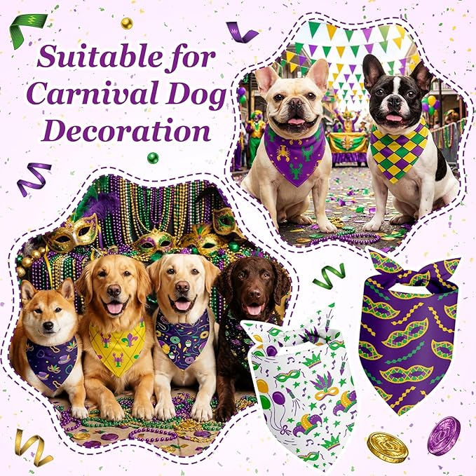 Abbylike 50 Pcs Mardi Gras Dog Bandanas Bulk Purple Green and Gold Bandanas - Image 4
