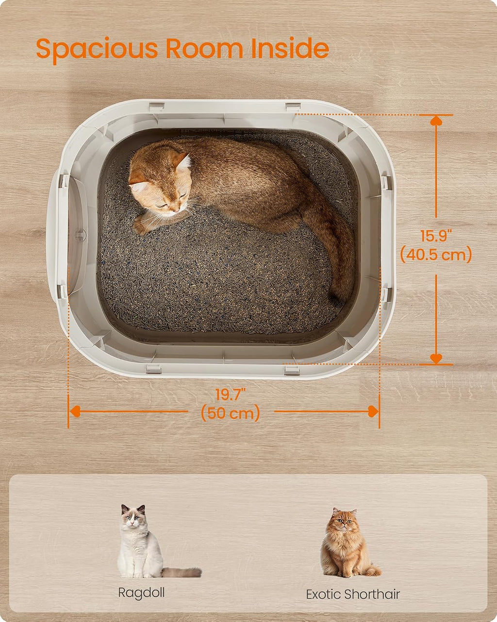 Feandrea Cat Litter Box with Lid, XL Enclosed, Slide-Out Tray, Scoop