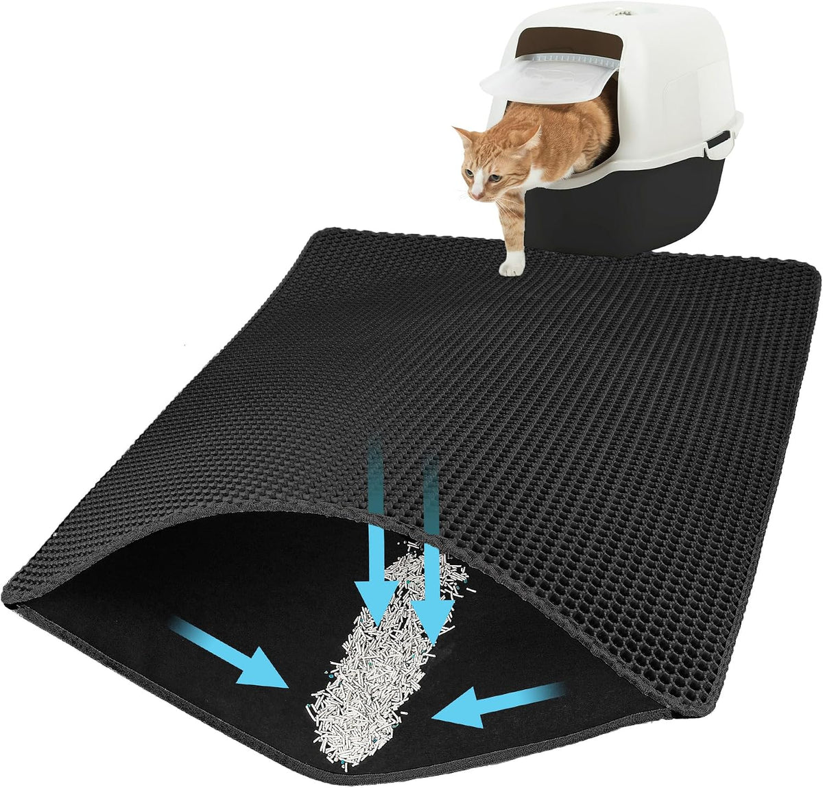 Cat Litter Mat, Double Layer Honeycomb, 30"x24", Gray