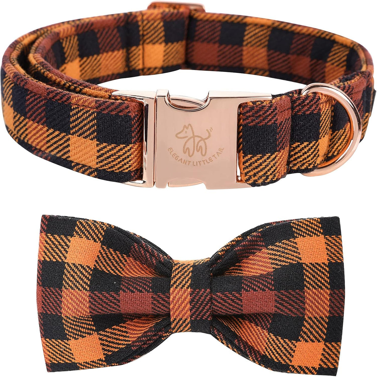 Fall Dog Collar with Bow, Black and Orange Print Fall Pet Collars Medium
