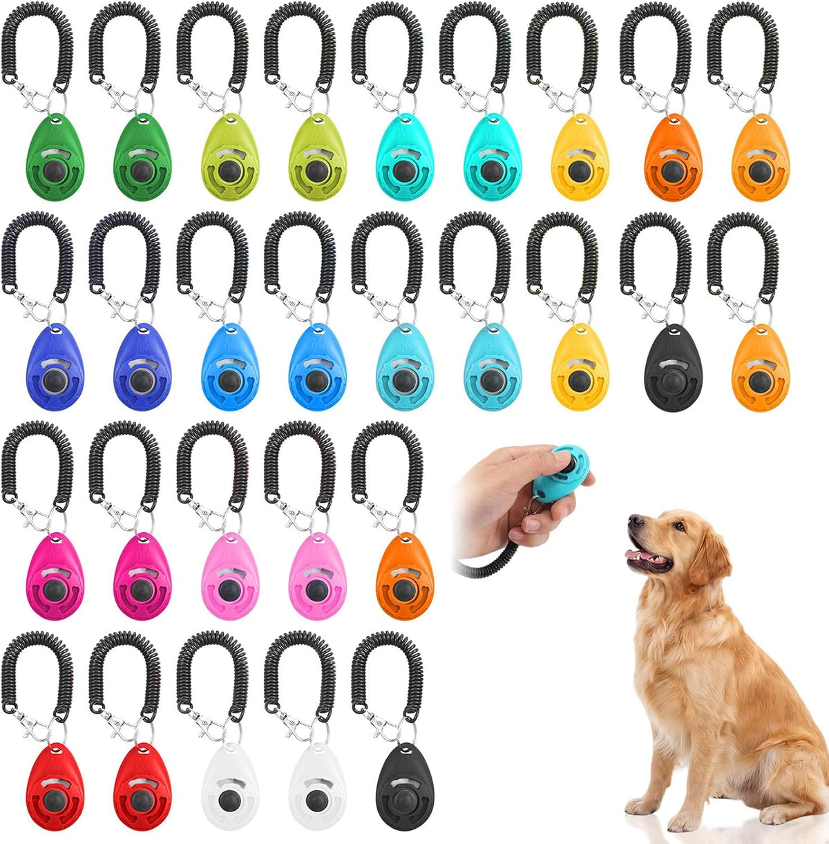 30 Pcs Dog Training Clicker with Wrist Strap, Pet Behavioral Training Clickers for Puppy Dogs Cats Birds Horses, Multicolor