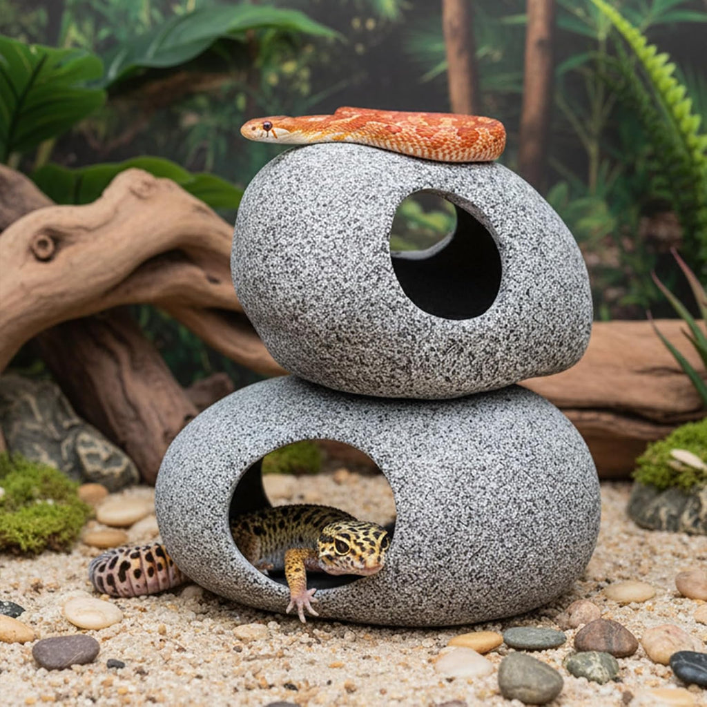 Aquarium Cave Decor - 2 PCS Natural Fish Tank Rocks for Betta Hideout and Shrimp Breeding, Hand-Polished Smooth Edges, PH Neutral, Ideal for 5-20 Gallon Tanks, Aquascaping Stone Ornaments