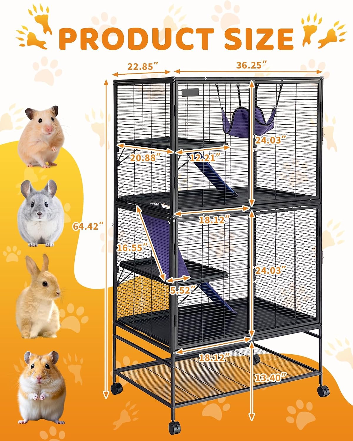 64''h 4-Tier Large Metal Rolling Ferrets Cage for Small Animals