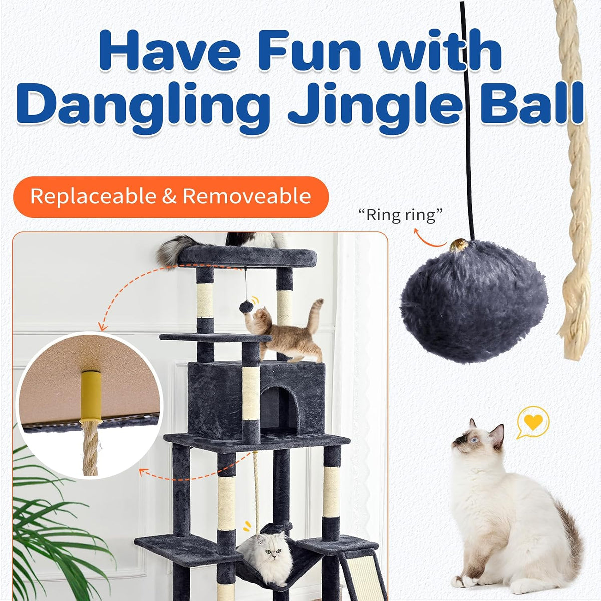 ABCPET 63" Multi-Level Cat Tree Tower for Indoor Cats, Dark Grey
