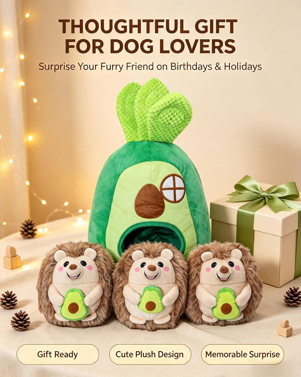 Avocado Hedgehog Hide&Seek Dog Toy, Washable Plush Toy for All Dogs