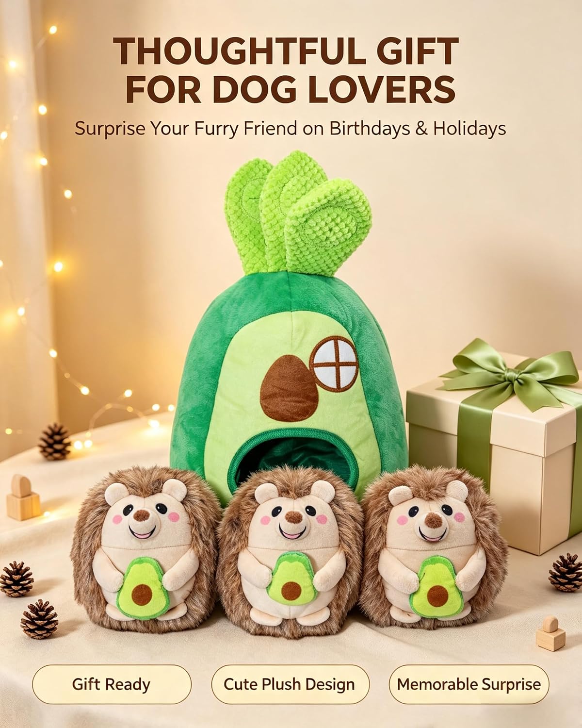 Avocado Hedgehog Hide&Seek Dog Toy, Washable Plush Toy for All Dogs
