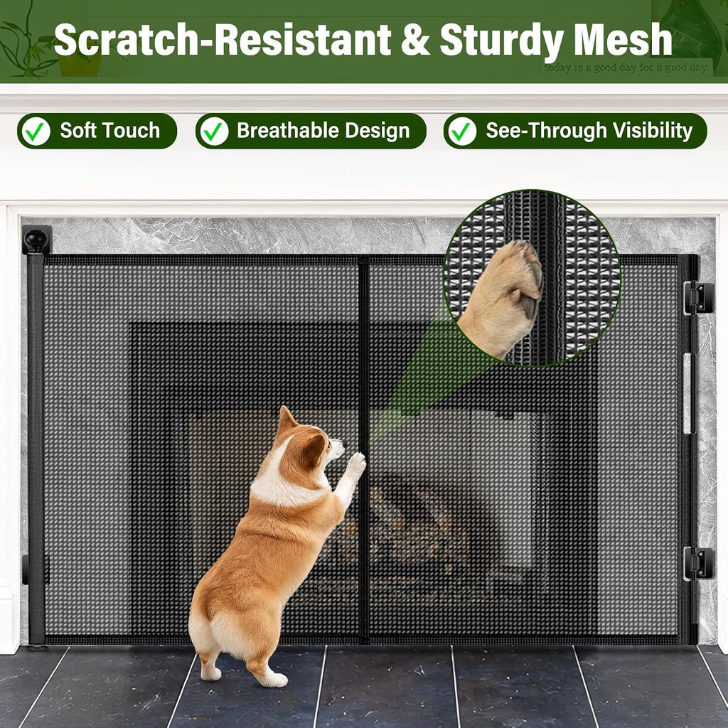 No Drill Retractable Baby Gate for Fireplace, 33" H × 55" W, Easy Install
