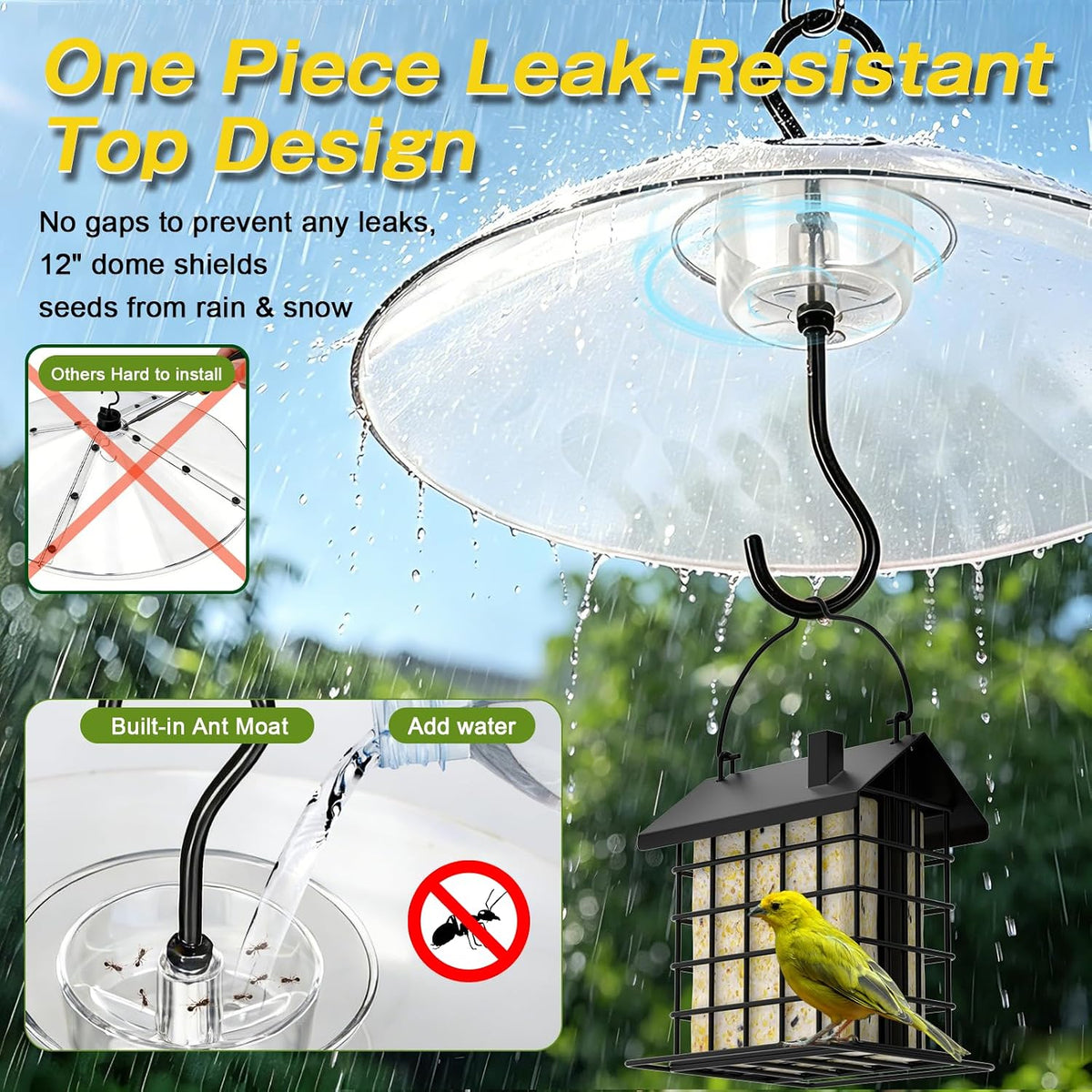 Gtongoko Bird Feeder Cover Dome 12" Clear Bird Feeder Rain Guard 2 Pack