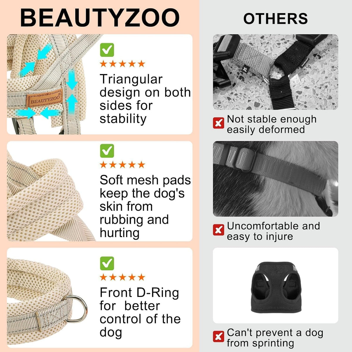 BEAUTYZOO Dog Harness Medium Sized and Leash Set, No Pull Step in Pet Vest