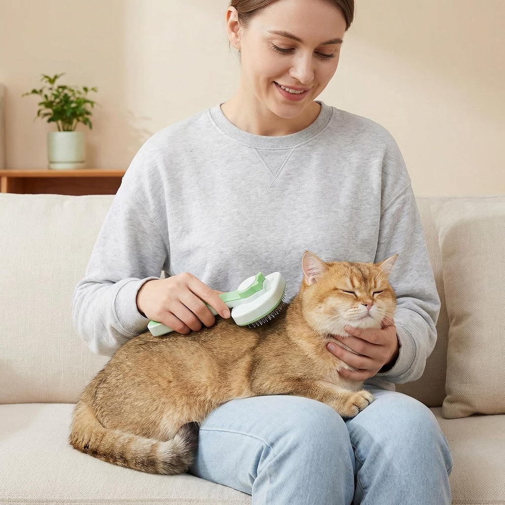Self Cleaning Pet Grooming Brush Wide Head Slicker Brush for Dogs & Cats with Massage Bristles Professional Deshedding Tool Non Slip Handle for All Hair Length Pets & Groomers (green)