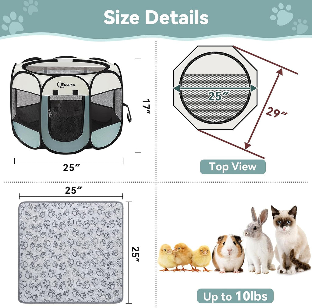 Sieidihit Dog Cat Playpen Tent Crate Cage With Blanket, Small Grey