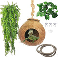 kathson Gecko Coco Hut Lizard Coconut Hide Cave Natural Coconuts Husk Reptile Hanging Nest Habitat Decor Bearded Dragon Terrarium Accessories for Crested Gecko Chameleon Snake Spider (4 PCS)