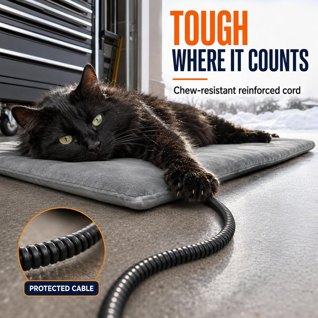 PETNF Outdoor Heated Pet Pad with Adjustable Temperature Control Box, Waterproof Heating Mat with Chew-Resistant Cord & Overheat Protection for Cats, Small Dogs & Feral Cat House, 20" x 16", Gray