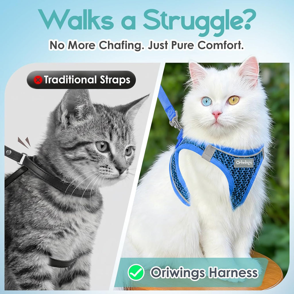 Cat Harness and Leash Set, Step-in Soft Vest, Blue, M