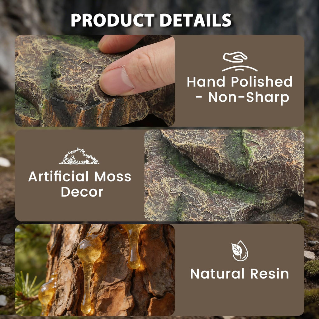 REPTITRIP Large Reptile Hide and Basking Platform, Resin Rock Cave for Geckos, Frogs, Turtles and Lizards