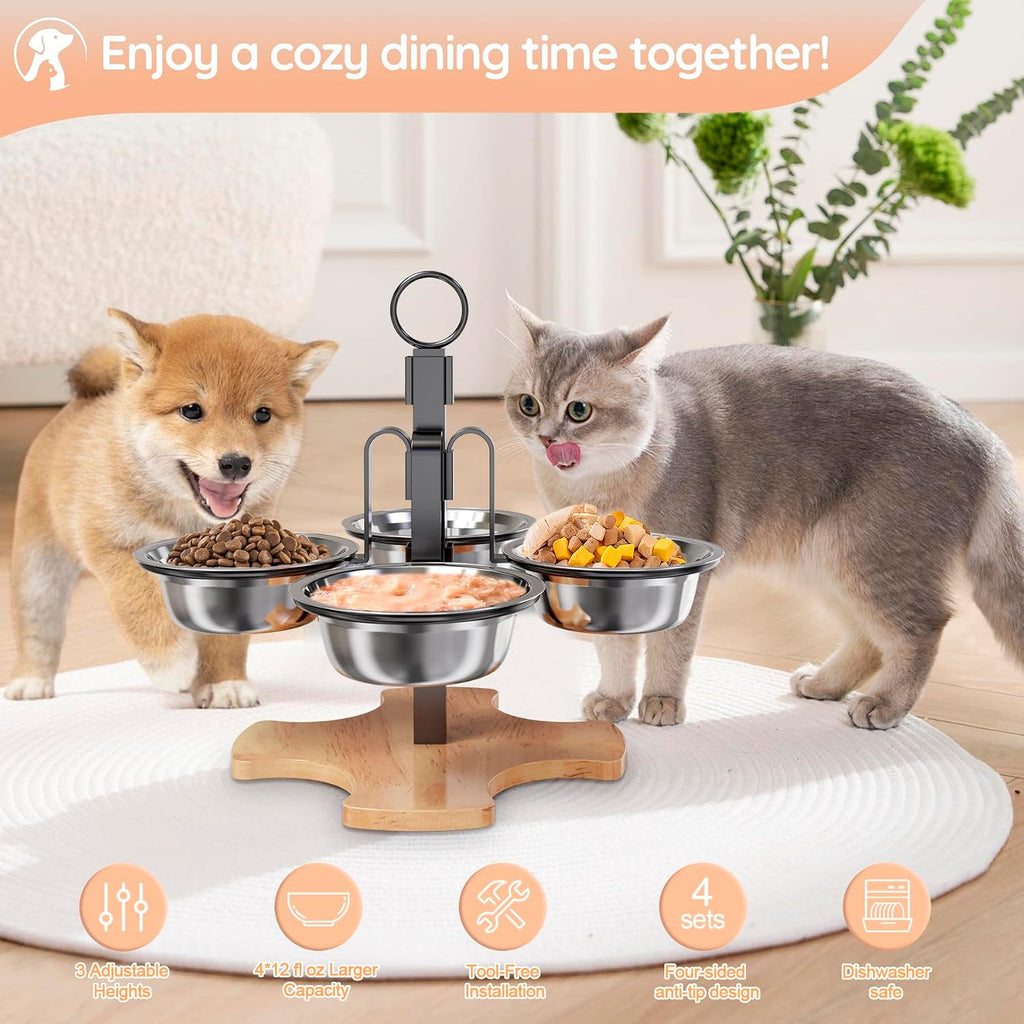 Adjustable Elevated Cat Bowls with Stand, Raised Food & Water Bowl Set
