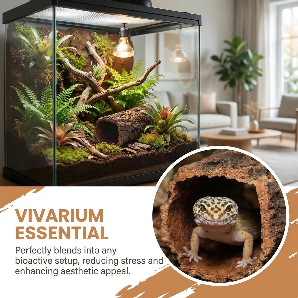 Garneck Reptile Hideout Gecko Hide Cave Hollow Log: Wood Tree Trunk Shelter for Snakes Lizards Hermit Crabs Turtle Terrarium Decor Habitat House Naturalistic Enclosure Accessory
