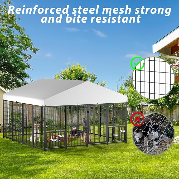 LOVMOR Outdoor Dog Kennel with Roof, Heavy Duty Steel Dog Run Enclosure - Image 5