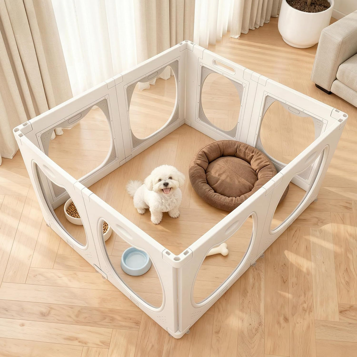 HABUTWAY Acrylic Dog Playpen for Indoor Use – Clear Small Pet Play Pen for Puppies, Cats, Rabbits & Ferrets – Easy Assemble, Durable & Portable Pet Enclosure (Black, 24" H, 8 Panels)