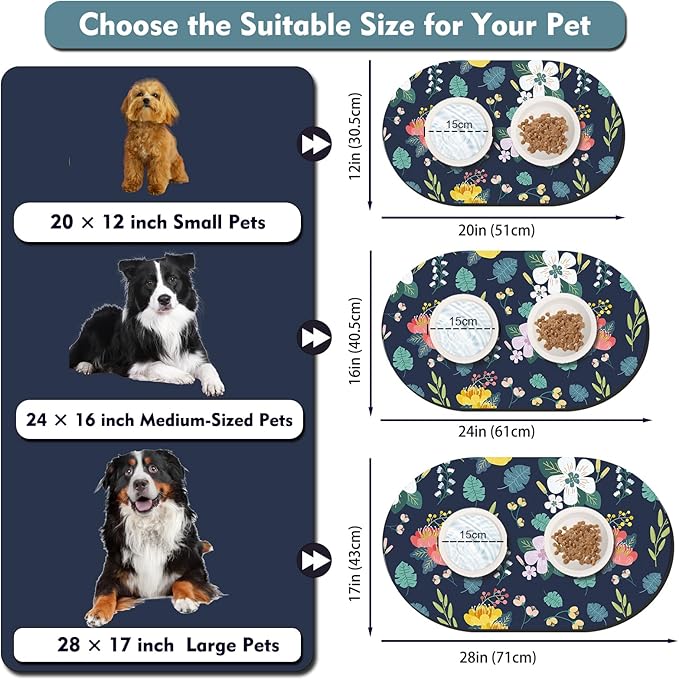 Absorbent Pet Food Mat 24''x16'', No Stains Quick Dry Pet Water Mat Protect - Image 4