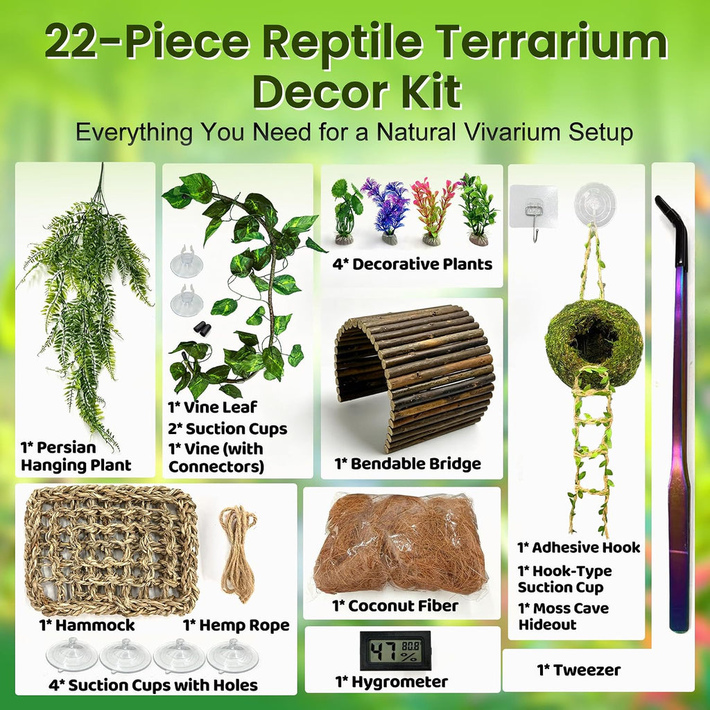 22PCS Bearded Dragon Tank Accessories with Moss Cave Hideout