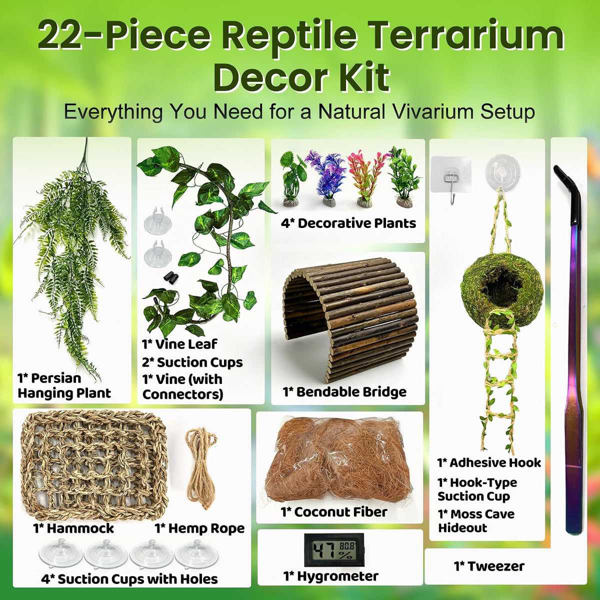 22PCS Bearded Dragon Tank Accessories with Moss Cave Hideout