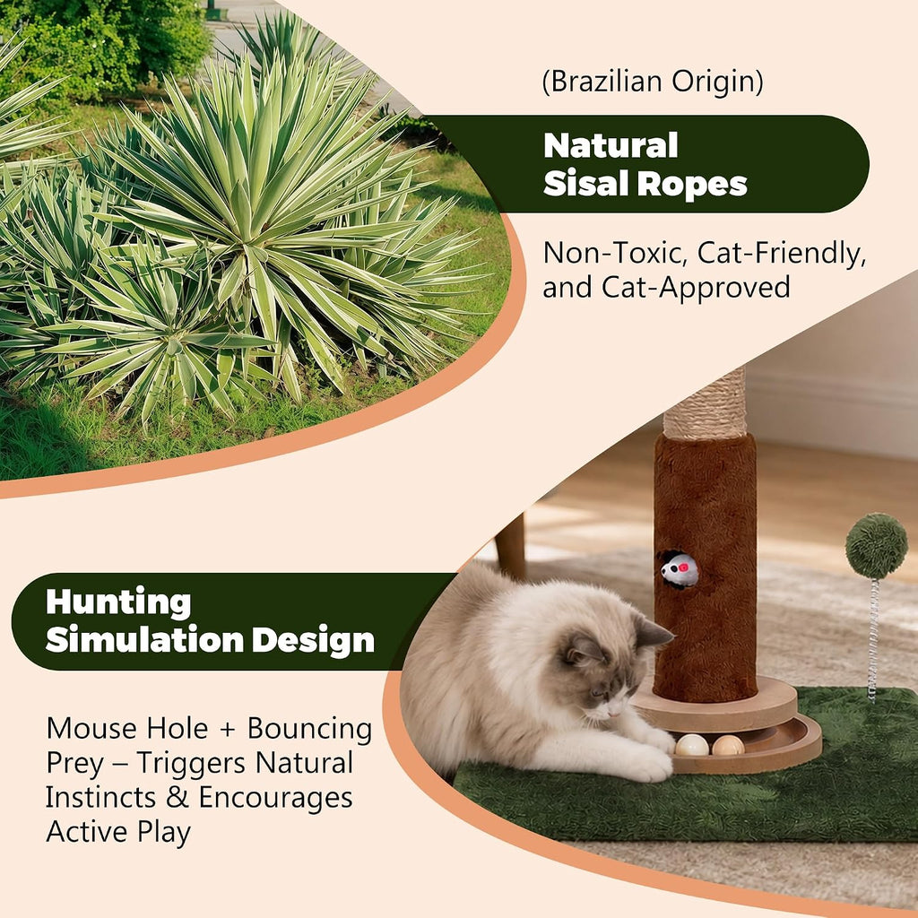 Fantasreen 35" Cat Scratching Post with Track Ball & Toys, Lucky Cat Scratcher, Green