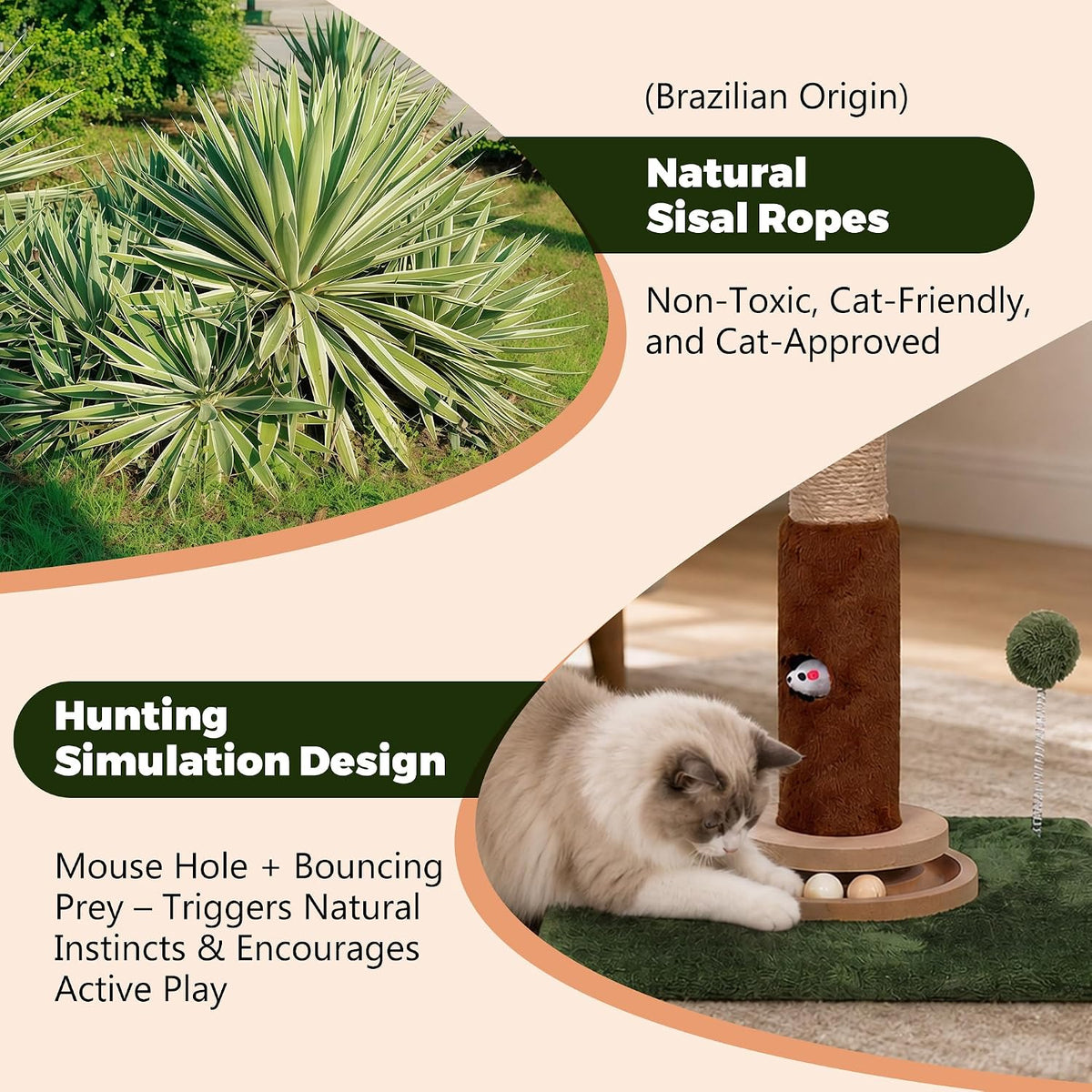 Fantasreen 35" Cat Scratching Post with Track Ball & Toys, Lucky Cat Scratcher, Green