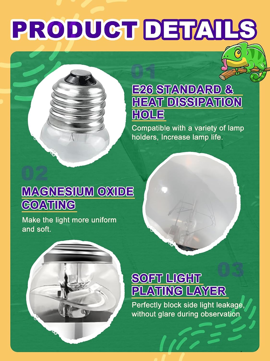 Heat Lamp Bulbs, 80 Watts UVA UVB Reptile Heat Bulb, 1 Pack