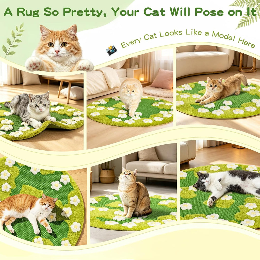 3D Large Cat Scratch Rug Sisal Scratching Mat, Round 31.5 Inch