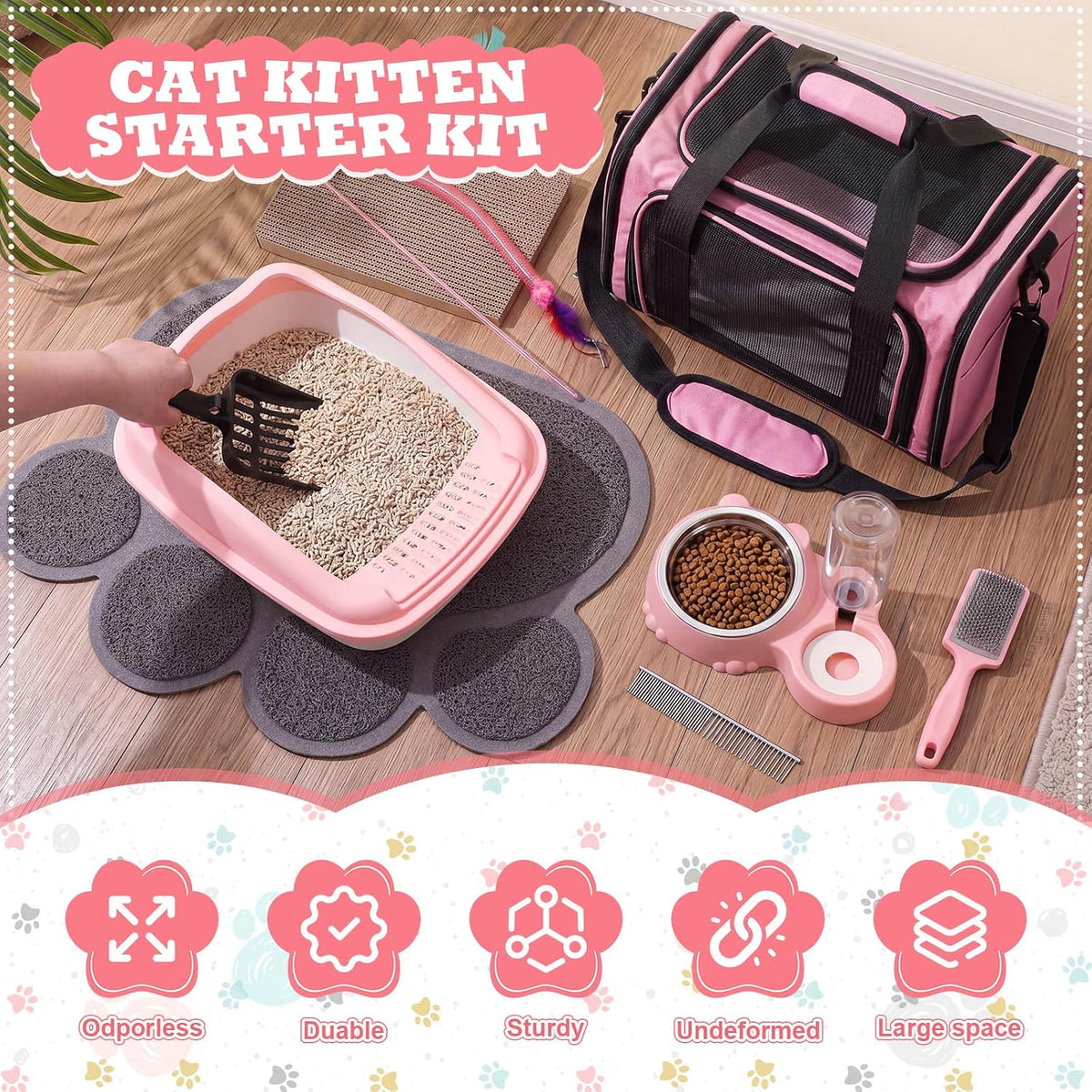 8 Pcs Kitten Supplies Starter Kit Cat Starter, Handbag, Pink