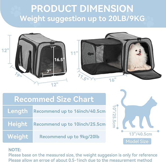 Petsfit 19"X12" X12" Expandable Pet Carrier, Square Expansion Reduces Pet - Image 3