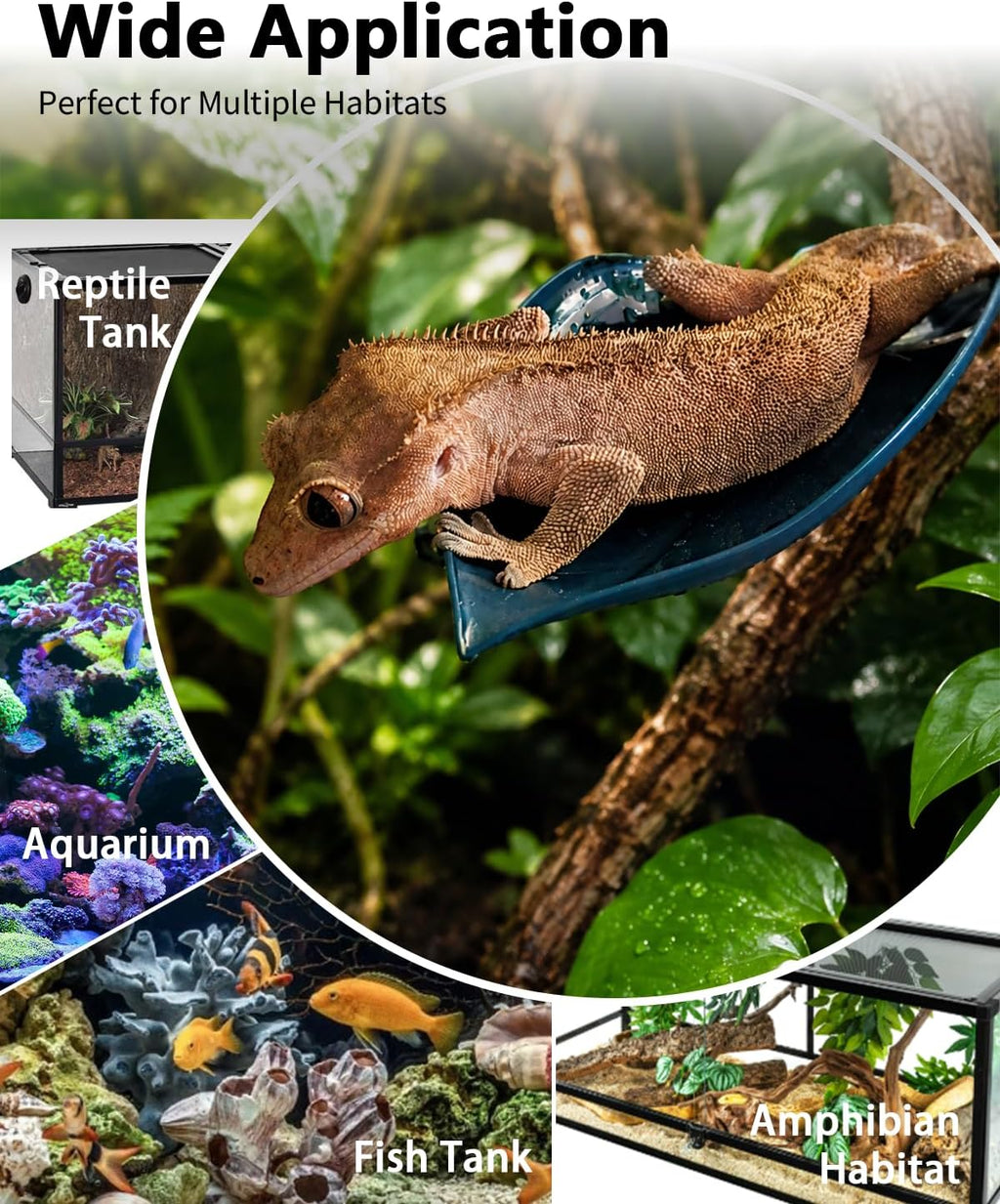 Crested Gecko Tank Accessories, 3PCS Reptile Leaf Hide Platform with Strong Suction Cups, Climbing & Resting Habitat Decor for Crested Geckos, Tree Frogs, Lizards and Small Reptiles (Dark Green)
