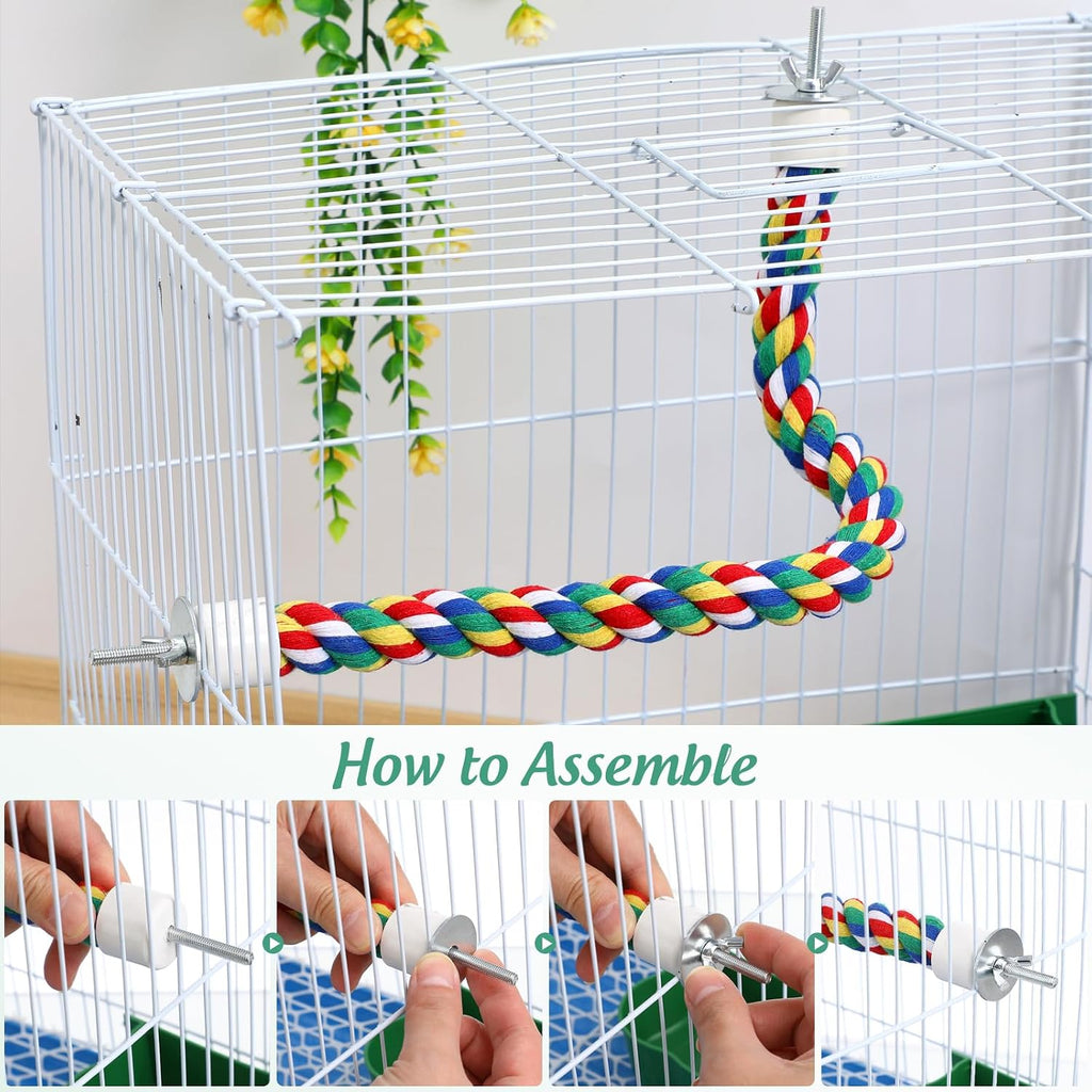 Colorful Bird Rope Perch Stand, Birdcage Swing Spiral Toys, Bird Climbing Standing Bungee Rope Perches Chew Toys Cage Accessories for Cockatiels Parrots Birds (15.7 inch /40 cm)