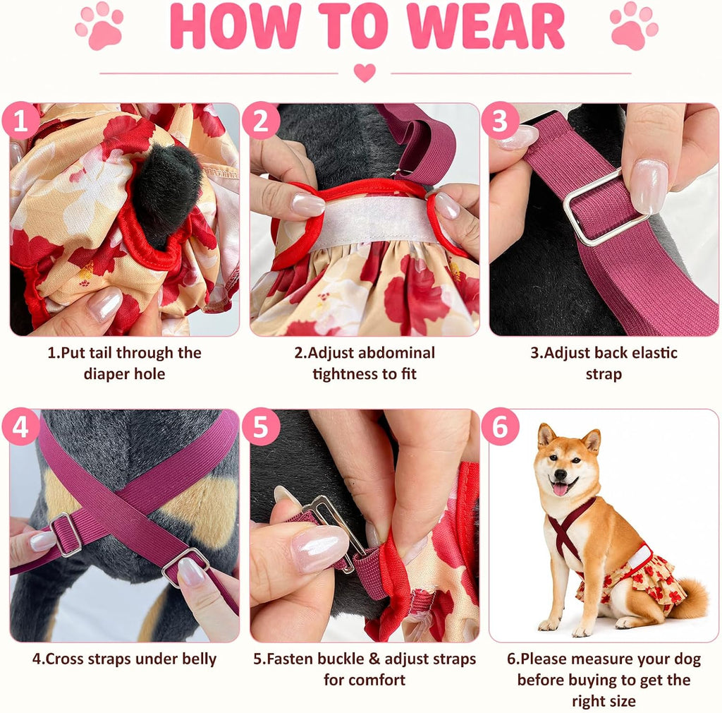 3 Pack Washable Female Dog Diapers with Suspender