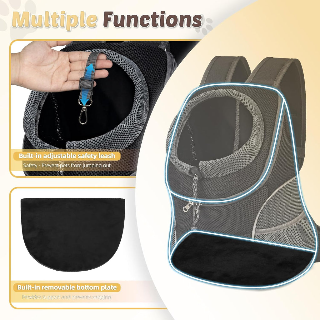 WOYYHO Pet Dog Carrier Backpack Small Dog Front Backpack Ventilated Dog Carrier Back Pack with Storage Pockets, Adjustable Straps & Safety Belt for Travel Hiking Outdoor (Size S: 2-4.5 lbs, Black)